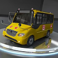Yellow School Bus with Red Logos and Black Seats on Display Platform 3d model