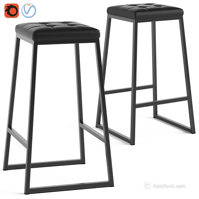Black Modern Bar Stool With Padded Seat And Metal Frame Structure 3d model 