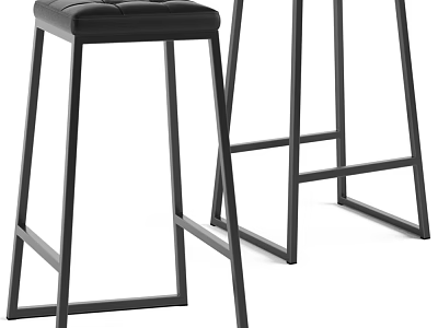 Black Modern Bar Stool With Padded Seat And Metal Frame Structure 3d model