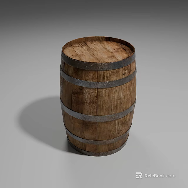 Sturdy Industrial Wooden Barrel With Metal Hoops For Storage Applications 3d model 