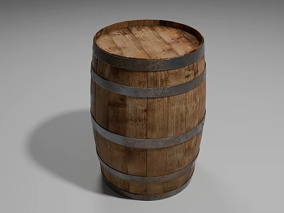 Sturdy Industrial Wooden Barrel With Metal Hoops For Storage Applications 3d model