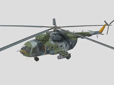 Detailed Military Camouflage Helicopter With Rotors Fuselage And Equipment Structure 3d model