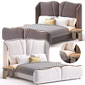 Double Bed With Tufted Upholstered Headboard Decorative Pillows And Gray Quilted Bedspread 3d model