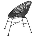 Black Woven Rattan Leisure Chair with Metal Frame and Comfortable Cushion