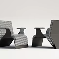 Pair Of Modern Leisure Chairs With Black And White Checkered Fabric And Black Frame