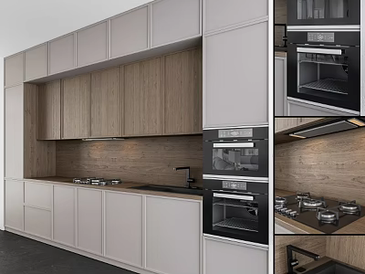 Modern Kitchen Design With Wooden And White Cabinets Countertop Sink And Oven 3d model