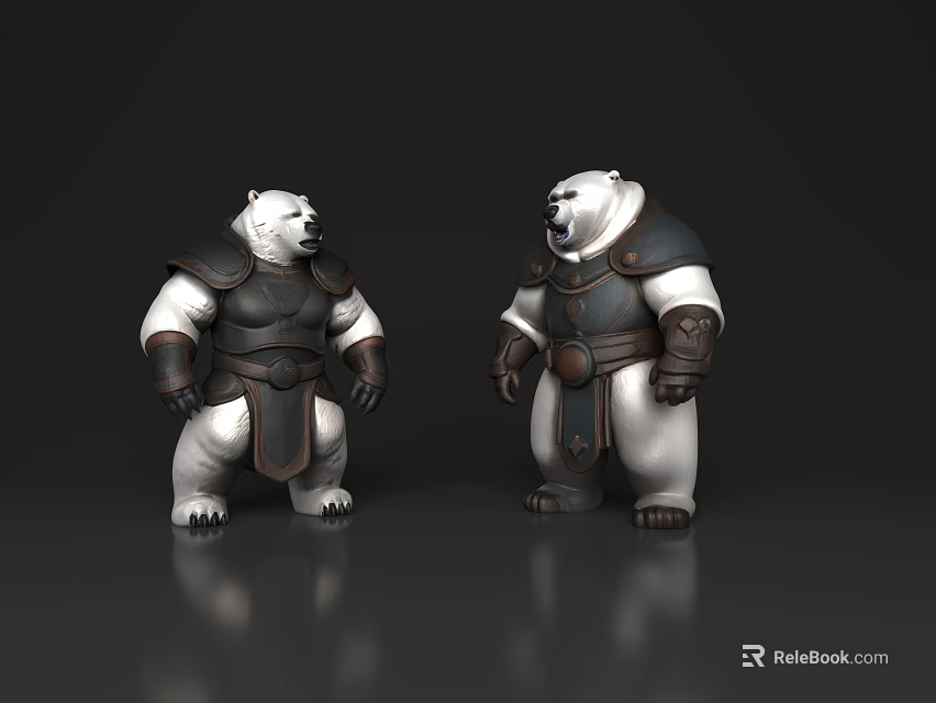 Two Stylized Polar Bear Game and Movie Characters With Detailed Armor Design 3d model 