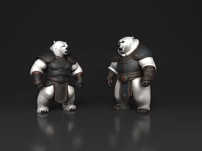 Two Stylized Polar Bear Game and Movie Characters With Detailed Armor Design 3d model