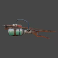 Homemade Rusty Weapon Featuring Green Canister Black Hose and Red Metal Parts