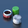 Decorative Ornament Set With Red Patterned Container Green Cylinder And Gray Textured Jar
