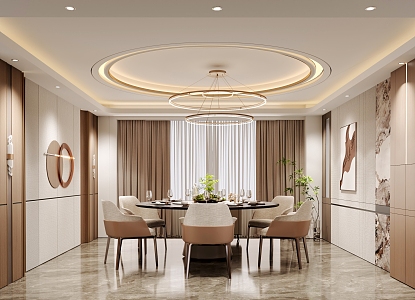 Modern private room dining table ceiling chandelier 3d model