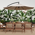 Modern Outdoor Table and Chair Outdoor Dining Table and Chair Courtyard Table and Chair Sunshade Plant Combination 3d model