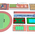 Football Field Design Layout With Red Running Track Basketball Courts And Tennis Areas