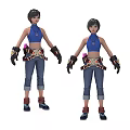 Game Movie Character Design With Blue Top Jeans Gloves And Waist Accessories