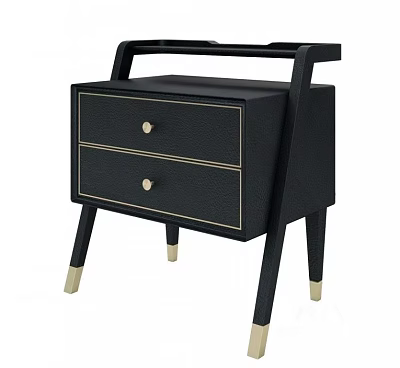 Modern Black Bedside Table With Two Drawers Gold Accents And Gold Leg Bases 3d model