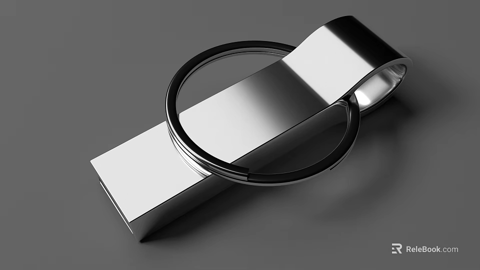 Sleek Silver Metallic USB Flash Drive With Smooth Surface And Metal Ring 3d model 