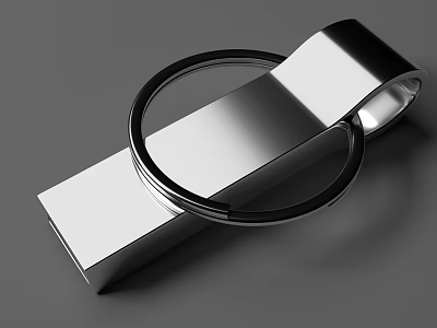Sleek Silver Metallic USB Flash Drive With Smooth Surface And Metal Ring 3d model