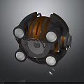 Mechanical Device With Orange Stripes Circular Metallic Components And Transparent Section