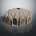Ancient Architecture Domed Structure With Stained Glass Windows And Arched Doorway Design