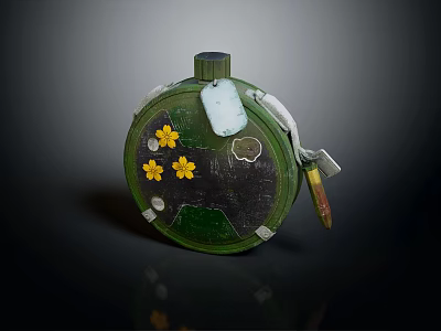 Green Circular Equipment With Yellow Flowers White Label Marks And Scraper Tool 3d model