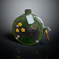 Green Circular Equipment With Yellow Flowers White Label Marks And Scraper Tool