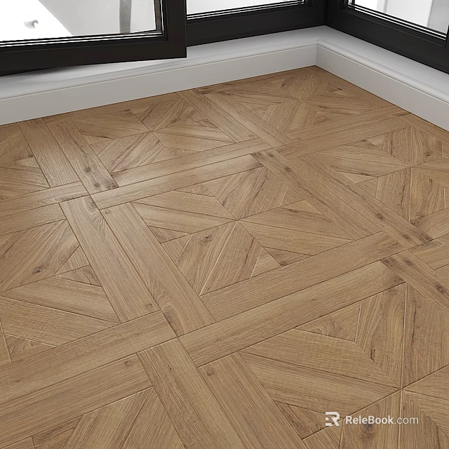 Patterned Wooden Floor With Geometric Parquet Design And Natural Wood Texture 3d model 