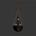 Vintage Steamship Model With Two Masts Black Chimney And Red Hull