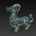 Ancient Style Mythical Beast Landscape Sculpture With Spiral Patterns And Green Patina