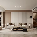 Modern Living Room Interior Design With Beige Sofa Coffee Table Neutral Rug And Wooden Elements
