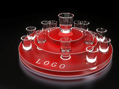 Red Multi Tiered Commercial Equipment Tray With Shot Glasses Central Tall Glass And Logo 3d model