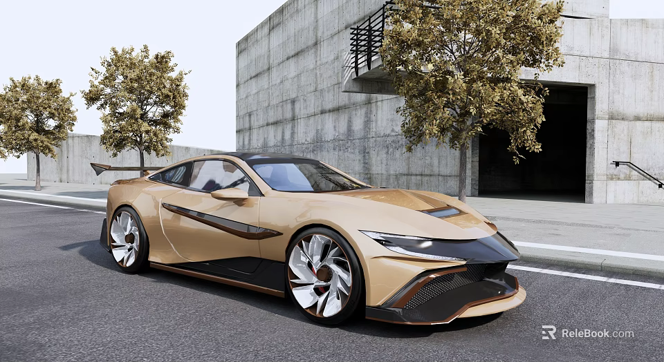Metallic Gold Sports Car With Sleek Modern Design And Large Alloy Wheels By Urban Trees 3d model 