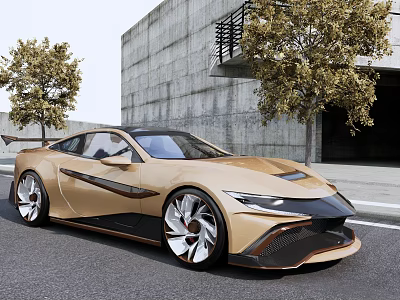 Metallic Gold Sports Car With Sleek Modern Design And Large Alloy Wheels By Urban Trees 3d model