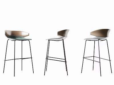 Modern Bar Stools With Brown Backrest Light Seat And Black Metal Legs 3d model