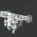 Military Weapon Artillery Piece With Green Barrel Stone Base And Mechanical Components