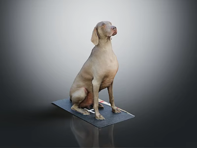 Light Brown Dog Sitting Calmly On Black Mat With Gray Gradient Background 3d model