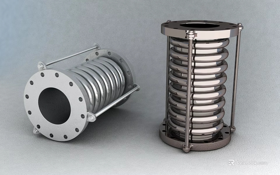 Industrial Metal Bellows Expansion Joints With Flange Connections And Support Brackets 3d model 
