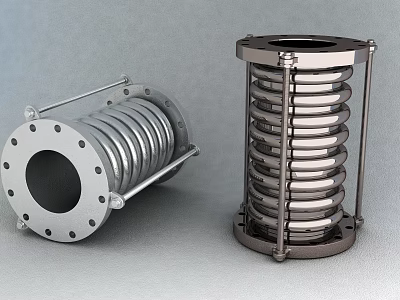 Industrial Metal Bellows Expansion Joints With Flange Connections And Support Brackets 3d model