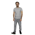 Man in Gray T-Shirt Jeans and Black Shoes Front and Back Views