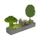 Decorative Stone Flower Bed with Green Plants Purple Pink Flowers and Mushroom Shaped Shrub
