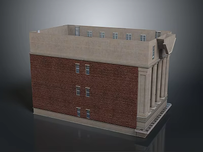 Red Brick Building Model With Light Stone Sections Columns And Windows 3d model