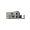 Modern Two Story House Exterior With Stone Wall Glass Railing Balcony And Steps