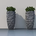 Two Green Potted Plants In Gray Wavy Pattern Pots For Modern Indoor Decor 3d model