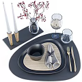 Modern Minimalist Dinnerware Set Featuring Plates Bowls Cutlery Wine Glasses And Decorative Vase