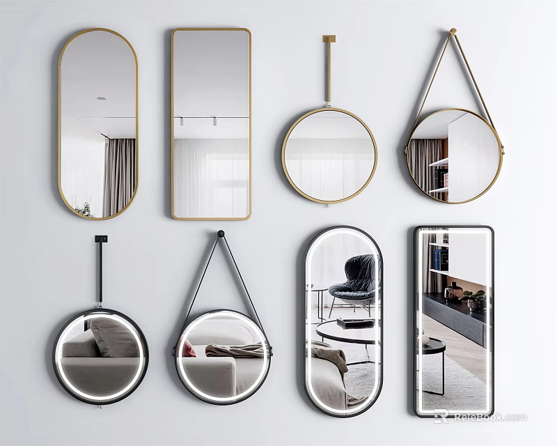 Modern Wall Mirrors With Various Shapes And Metal Frames For Interior Decoration 3d model 