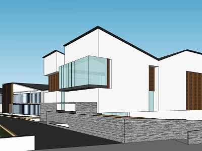 Commercial Street Modern Building Design With White Exterior Glass Elements And Wooden Accents 3d model