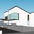 Commercial Street Modern Building Design With White Exterior Glass Elements And Wooden Accents