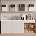 Modern Kitchen Interior With Countertop Water Dispensers Coffee Makers And White Cabinets