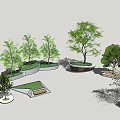 Tree Planters with Various Shapes and Green Trees in Modern Urban Landscape Design