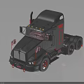 Black Heavy Duty Truck With Red Accents American Flags On Front Grille And Rims
