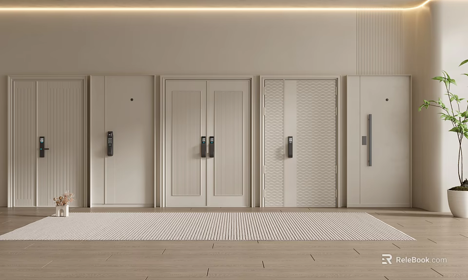 Modern Security Doors Showroom Display With Multiple Designs And Handle Systems 3d model 